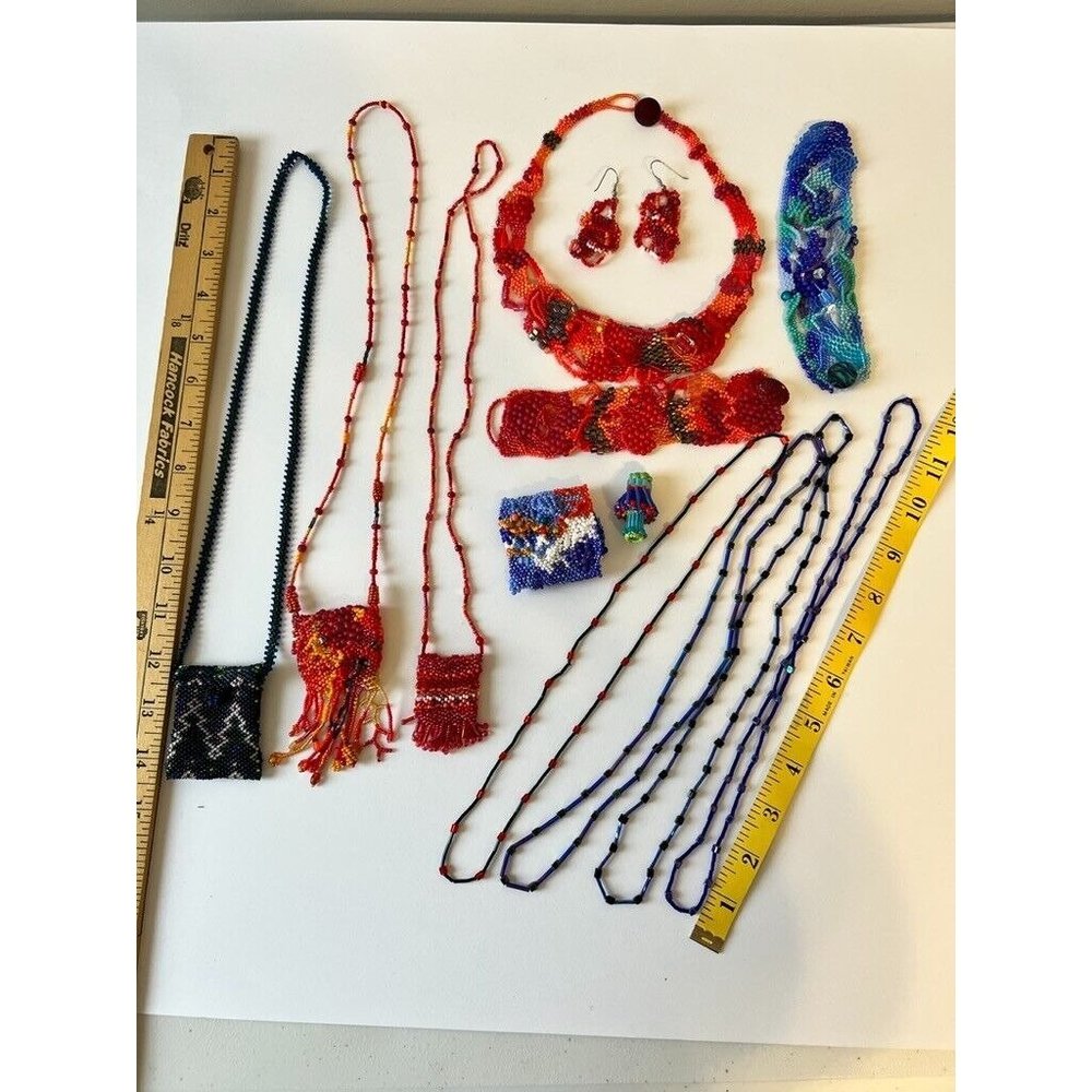 14 pc Jewelry Lot Seed Bead Bags Earrings Braclet Necklace